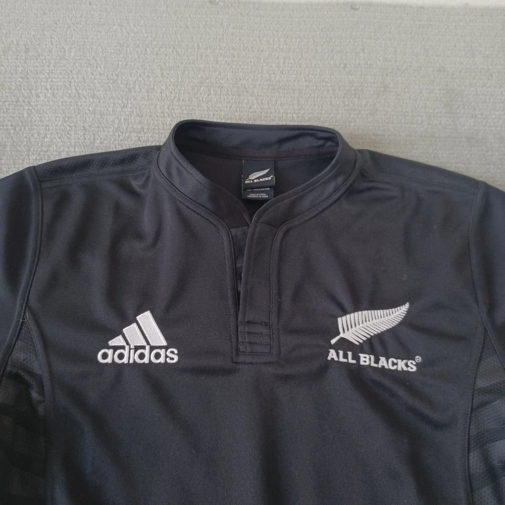All Blacks New Zealand Adidas Rugby Jersey Men M Black Short Sleeve Stretch 2007